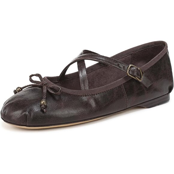 Circus NY by Sam Edelman Women's Chocolate Polyurethane Cross Strap Ballet Flat - Picture 1 of 6